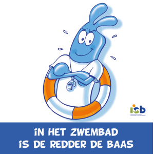 Bordje "In het zwembad is de redder de baas"
