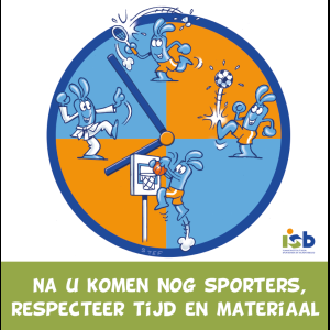 Bordje "Na u komen nog sporters, respecteer tijd en materiaal"