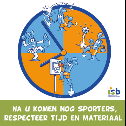 Bordje "Na u komen nog sporters, respecteer tijd en materiaal"